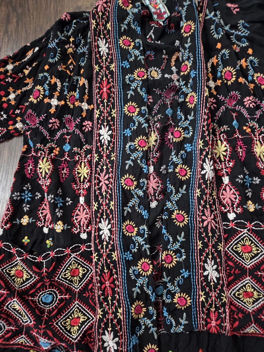 Johnny Was Black Embroidered Floral Cardigan